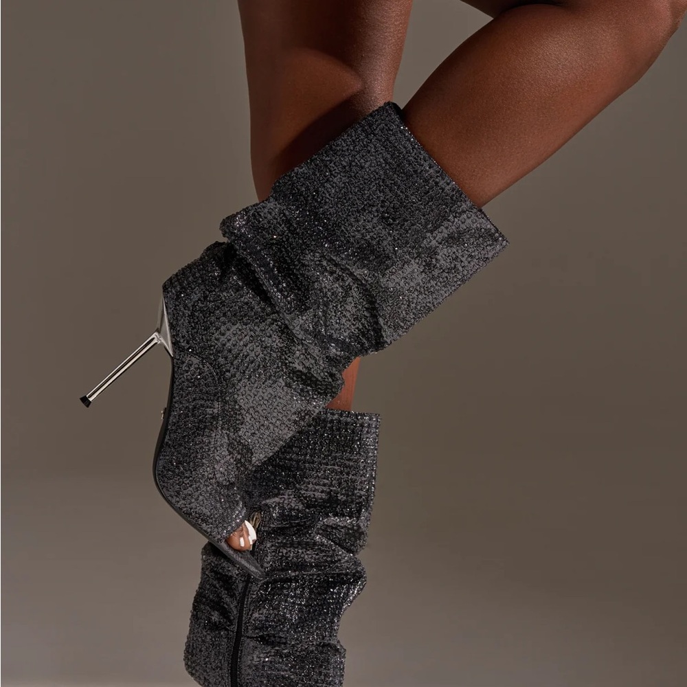 Women's Black Sequin Slouchy Ankle Booties - Brand